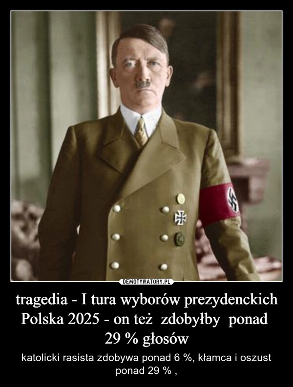 
    tragedia - I tura wyborów prezydenckich Polska 2025 - on też  zdobyłby  ponad  29 % głosów