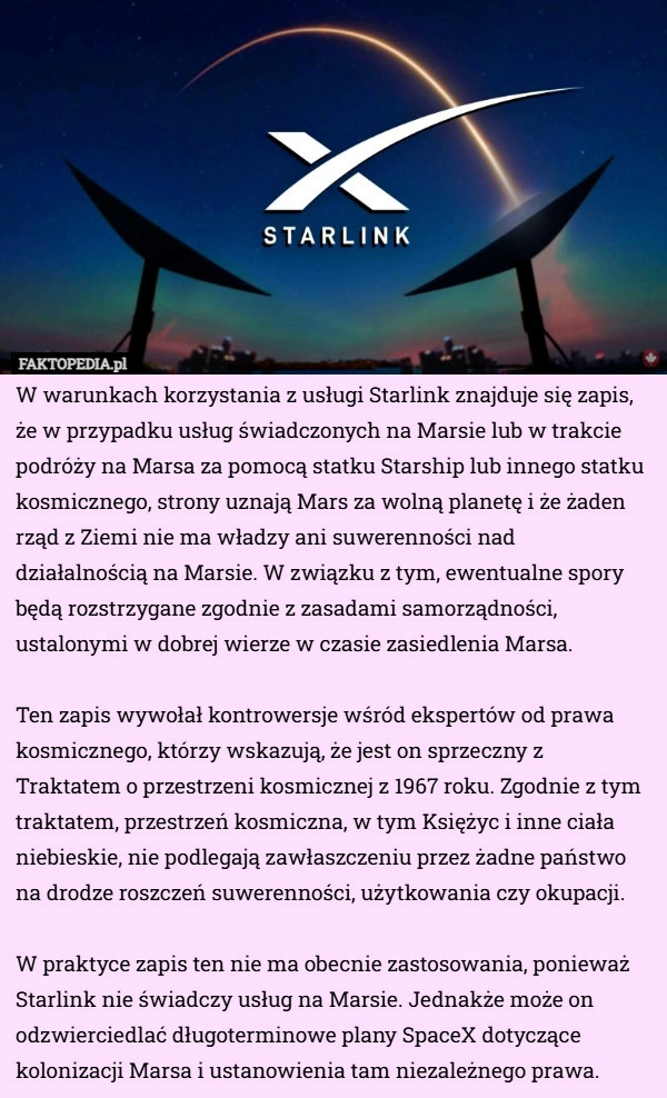 
    W warunkach korzystania z usługi Starlink znajduje się zapis, że w przypadku...