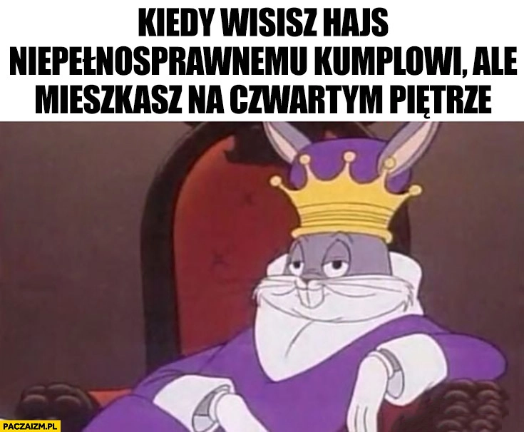 
    Królik Bugs król kiedy wisisz hajs niepełnosprawnemu kumplowi ale mieszkasz na czwartym piętrze