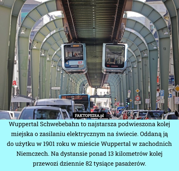 Wuppertal Schwebebahn to najstarsza podwieszona kolej miejska o zasilaniu