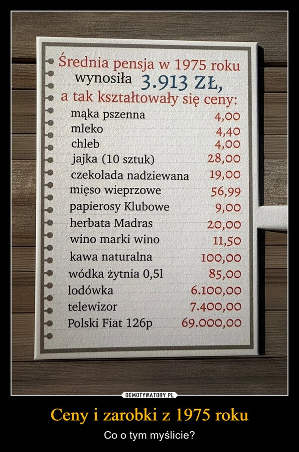 Ceny i zarobki z 1975 roku