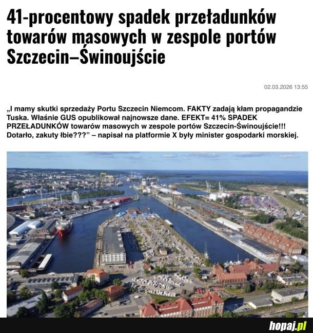 Zapaść w portach Szczecin-Świnoujście po przejęciu przez Niemców