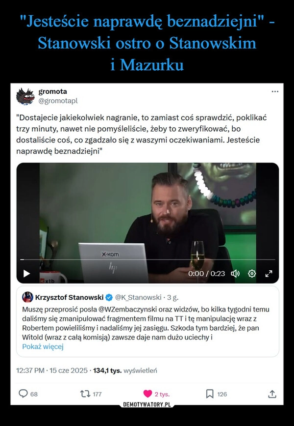 
    "Jesteście naprawdę beznadziejni" - Stanowski ostro o Stanowskim
i Mazurku