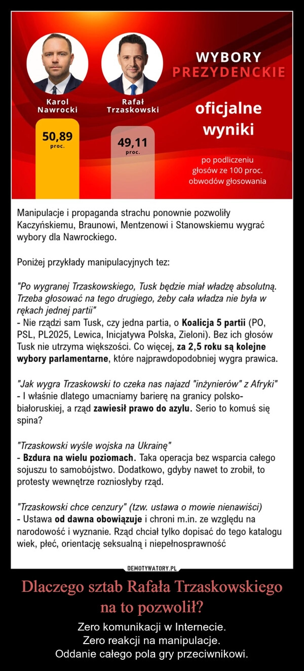 
    Dlaczego sztab Rafała Trzaskowskiego na to pozwolił?