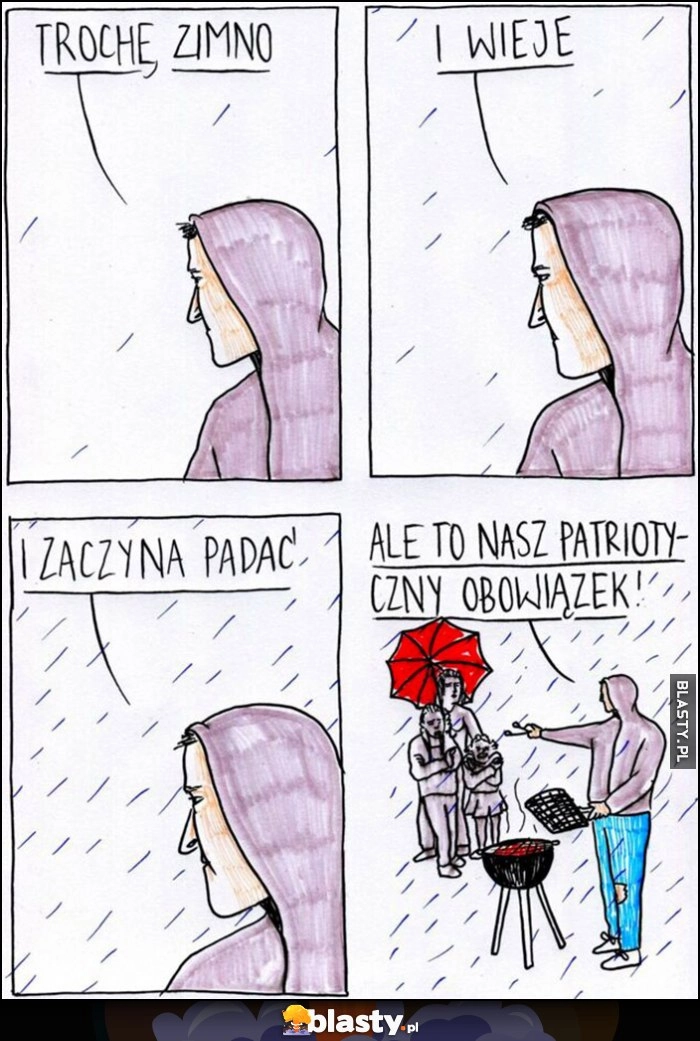 
    Trochę zimno, i wieje, i zaczyna padać, ale to nasz patriotyczny obowiązek grill w majówkę