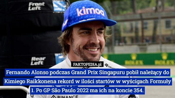 
    
			Fernando Alonso podczas Grand Prix Singapuru pobił należący do Kimiego Raikkonena					